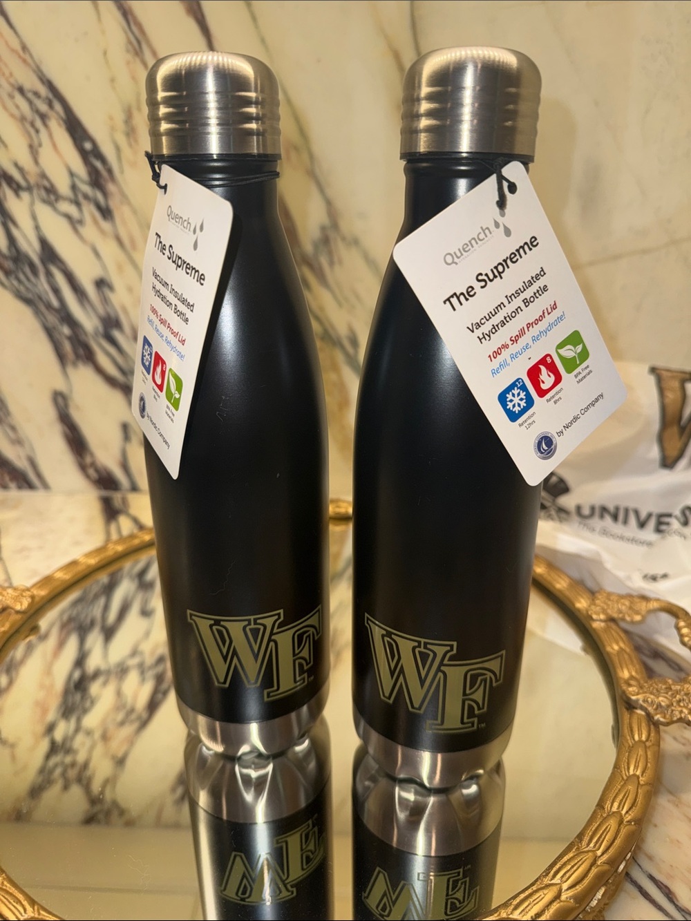 2 Wake Forest Branded Black Insulated Water Bottle - Double Wall Stainless